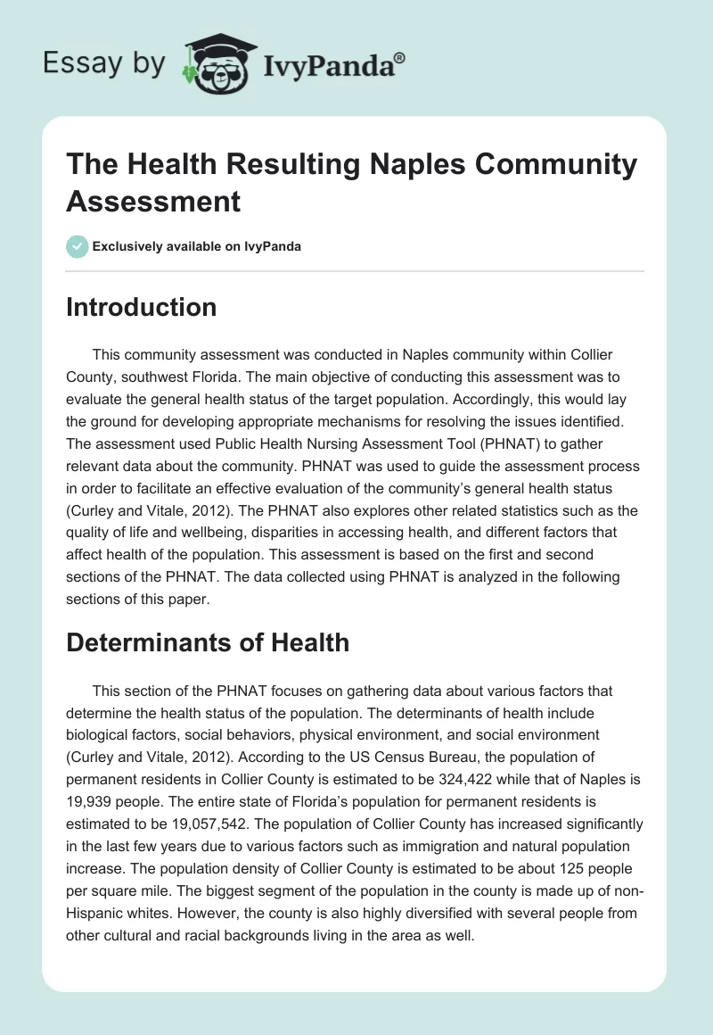 The Health Resulting Naples Community Assessment. Page 1