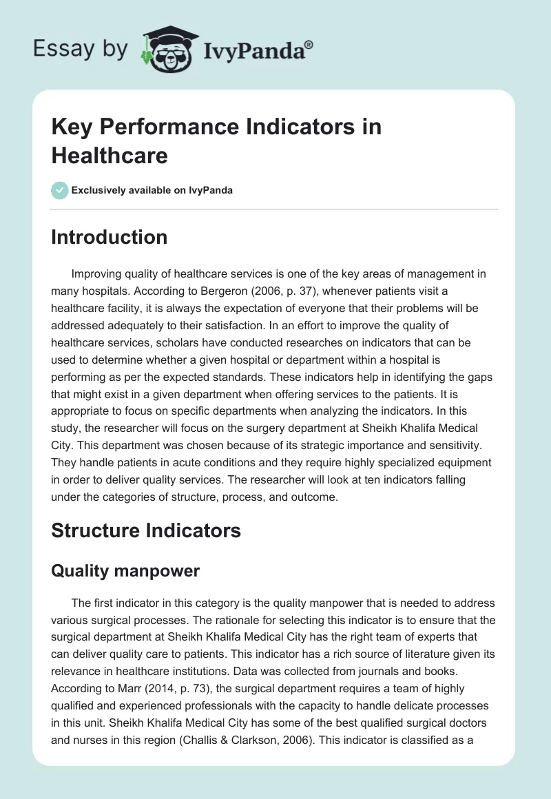 Key Performance Indicators in Healthcare. Page 1