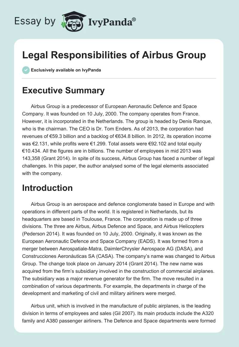 Legal Responsibilities of Airbus Group. Page 1