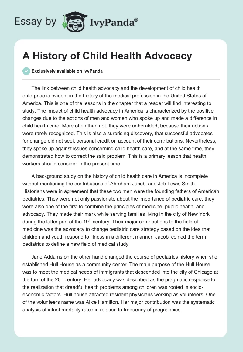 A History of Child Health Advocacy. Page 1