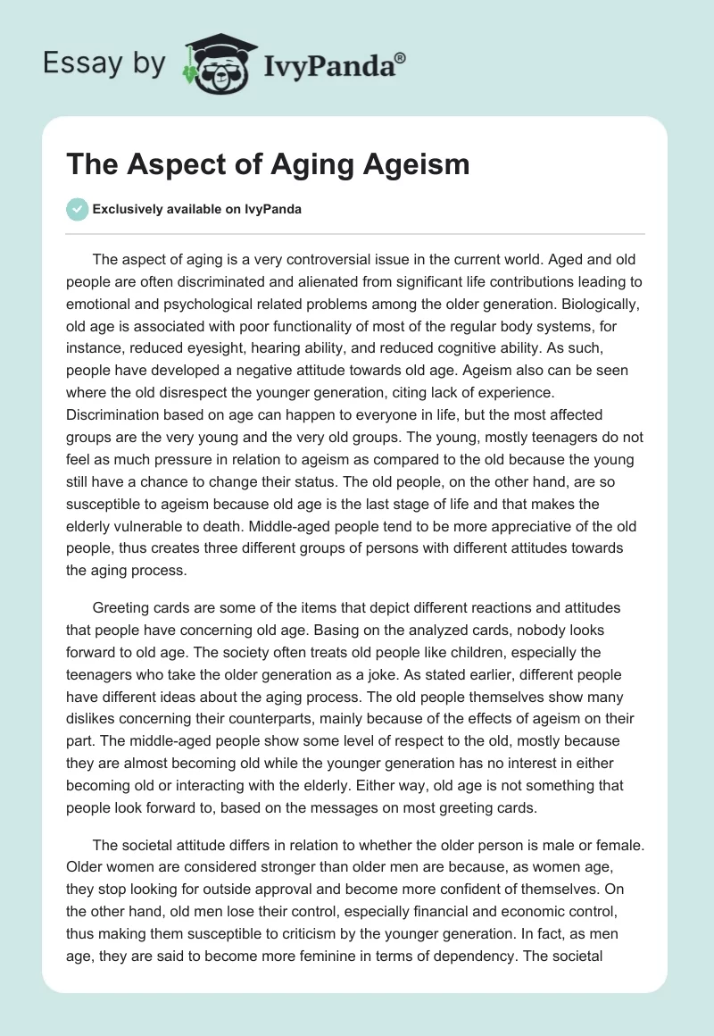 The Aspect of Aging Ageism. Page 1