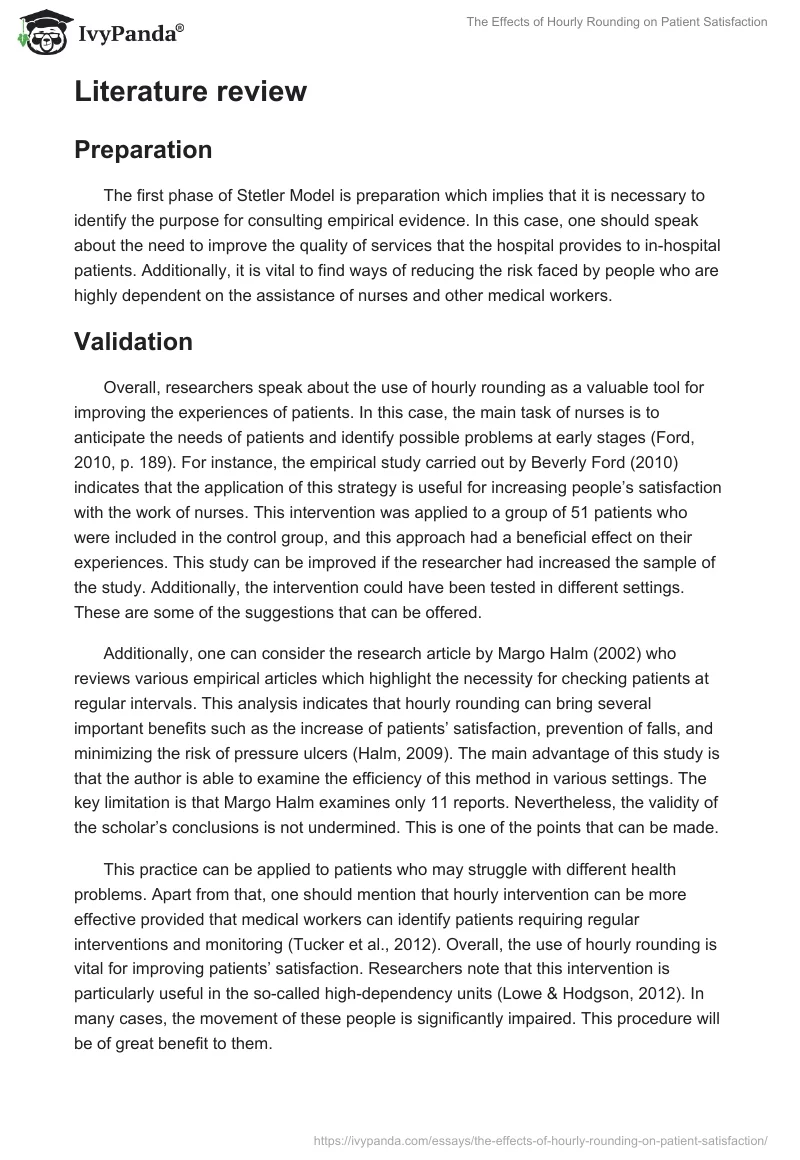 The Effects of Hourly Rounding on Patient Satisfaction. Page 2
