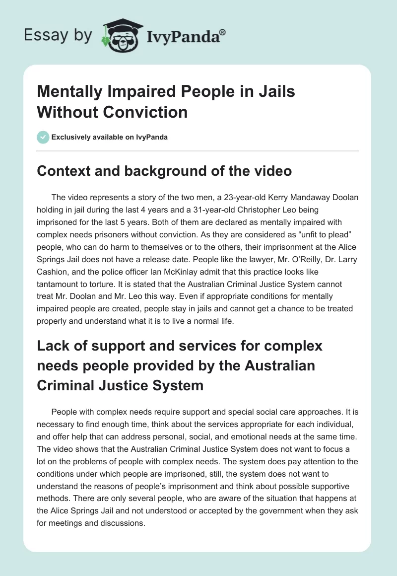 Mentally Impaired People in Jails Without Conviction. Page 1