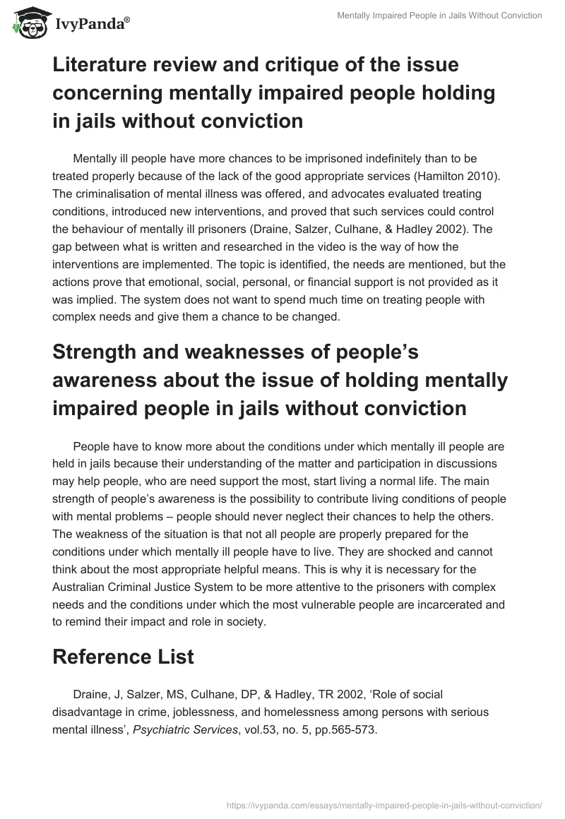Mentally Impaired People in Jails Without Conviction. Page 2