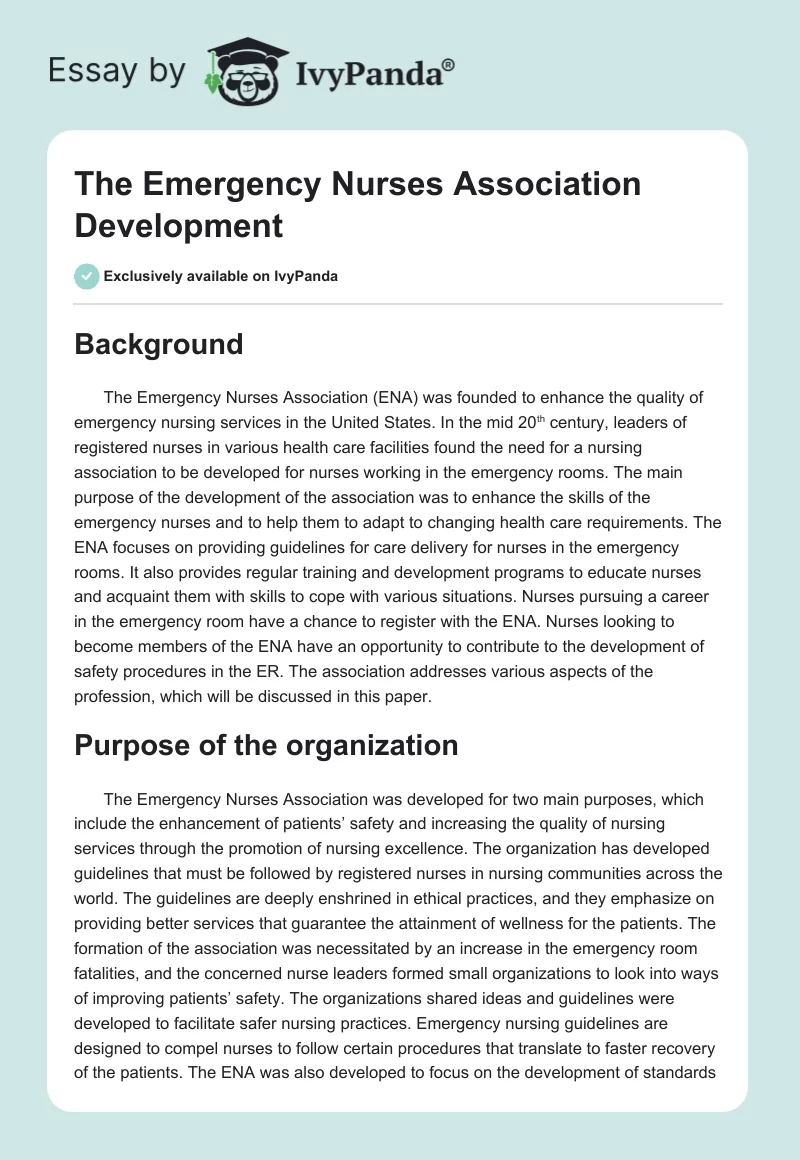 The Emergency Nurses Association Development. Page 1