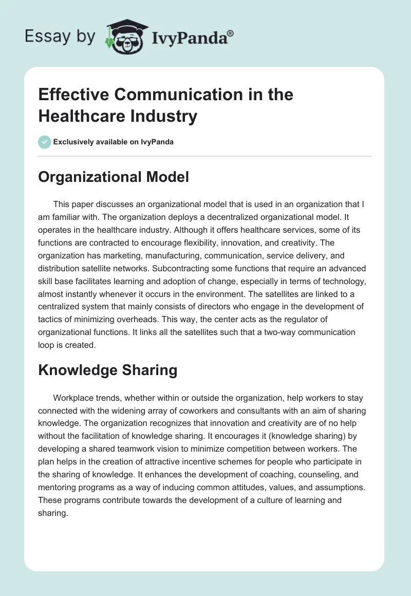 Effective Communication in the Healthcare Industry. Page 1