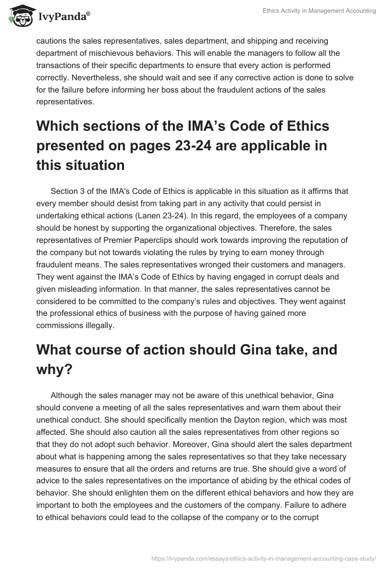 Ethics Activity in Management Accounting. Page 2