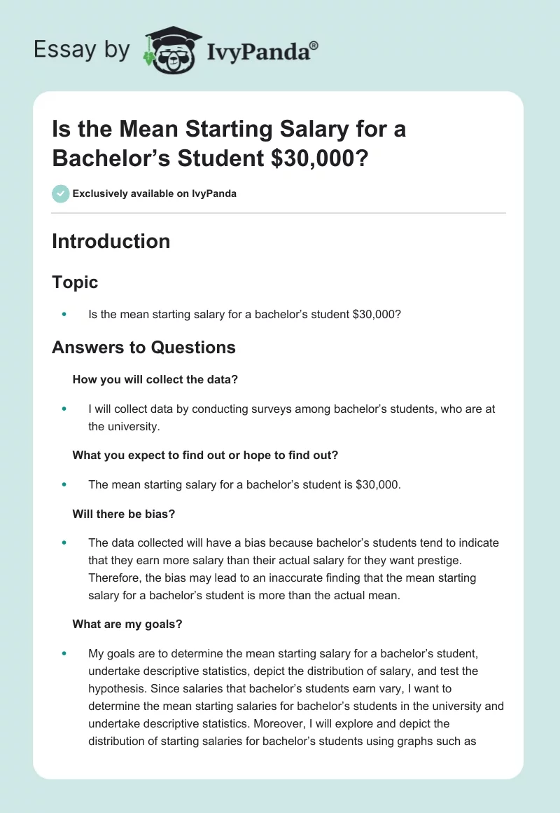 Is the Mean Starting Salary for a Bachelor’s Student $30,000?. Page 1