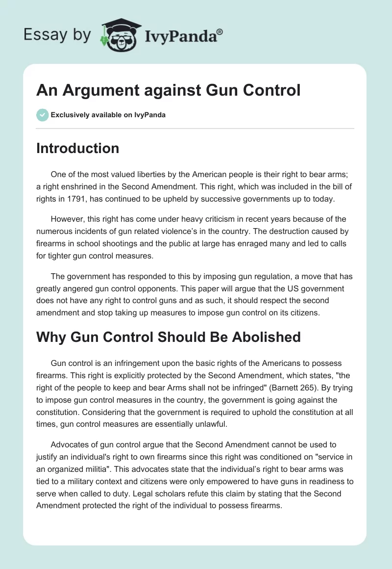 argument against gun control essay