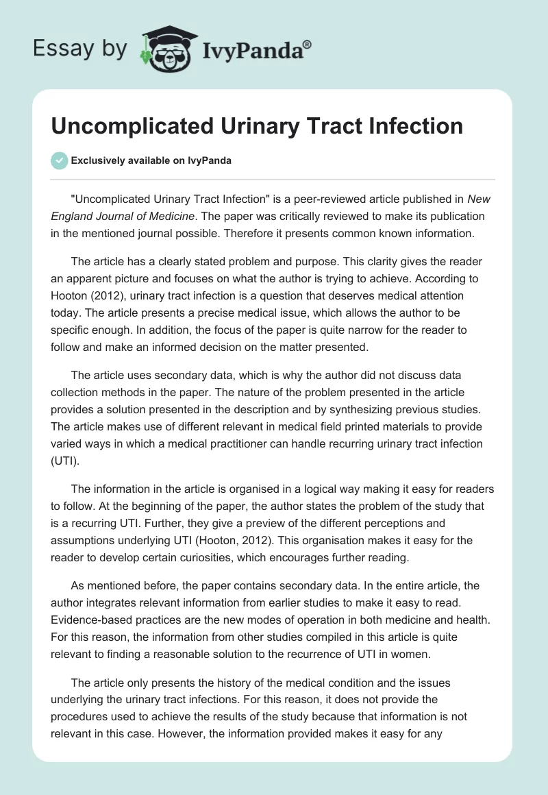Uncomplicated Urinary Tract Infection. Page 1