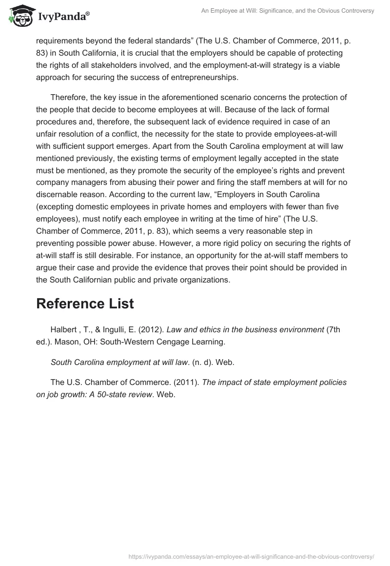 An Employee at Will: Significance, and the Obvious Controversy. Page 3