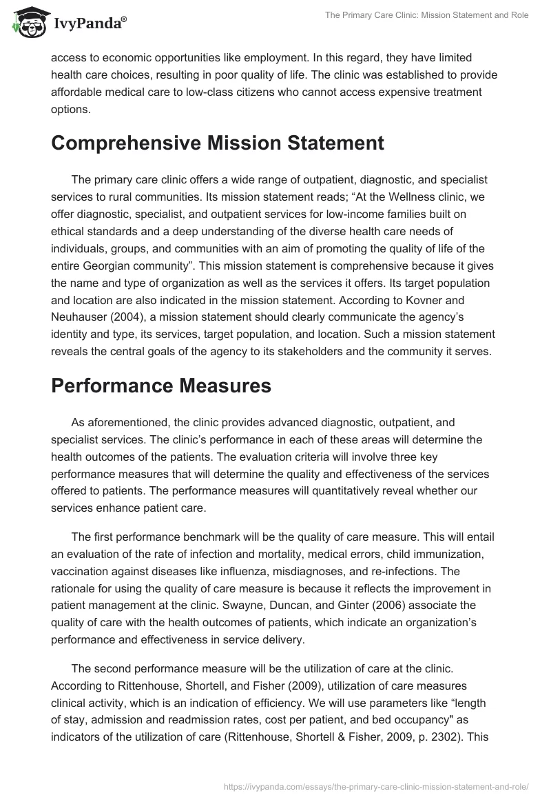 The Primary Care Clinic: Mission Statement and Role. Page 2