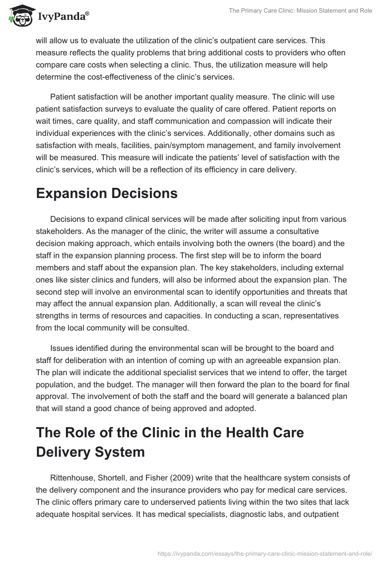 The Primary Care Clinic: Mission Statement and Role. Page 3