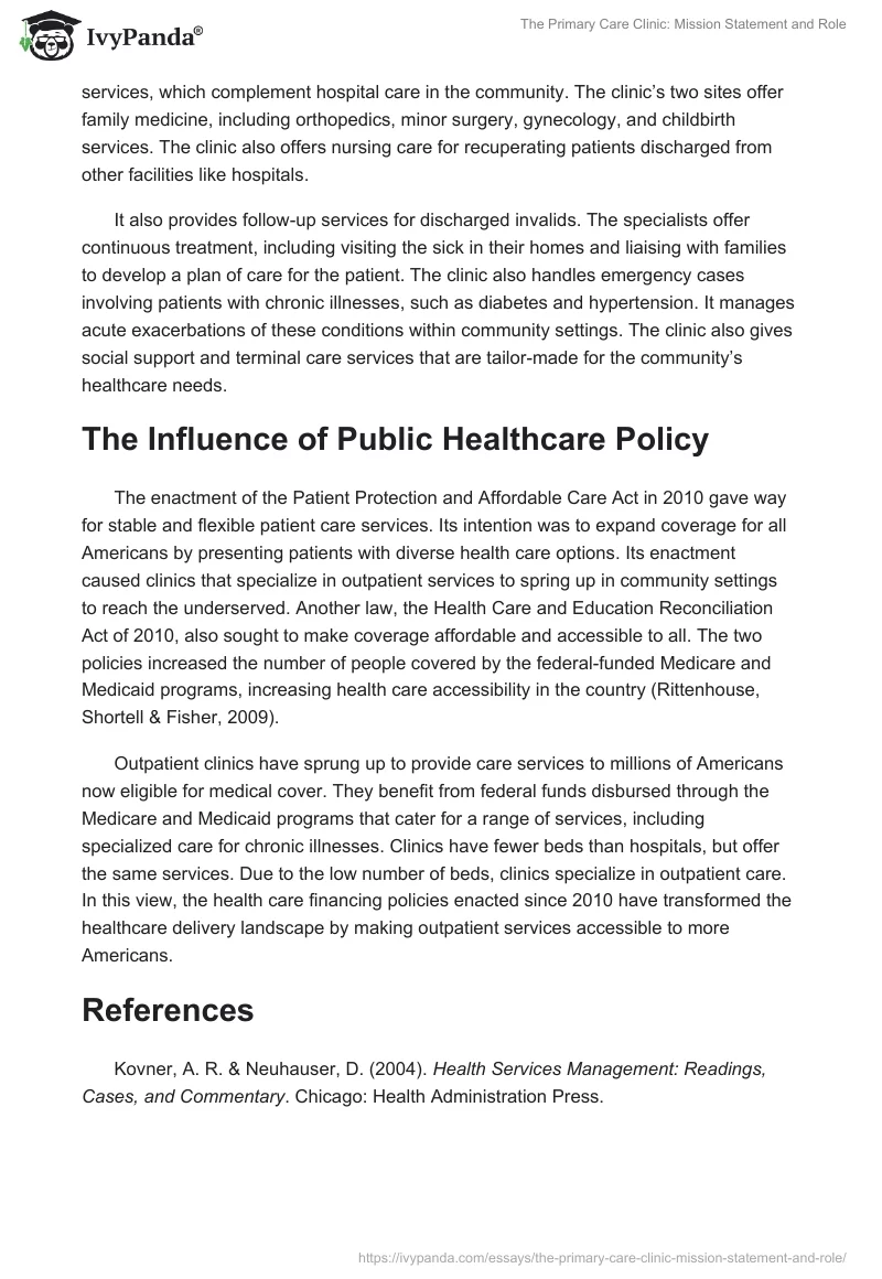 The Primary Care Clinic: Mission Statement and Role. Page 4
