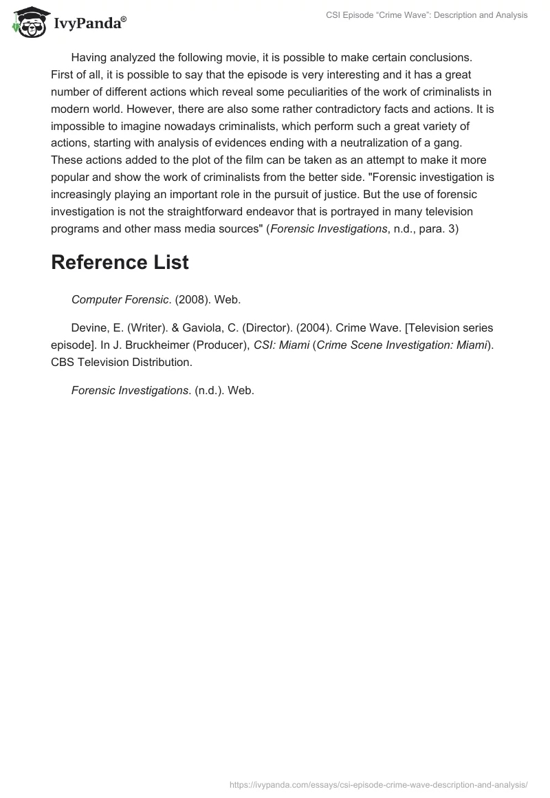 CSI Episode “Crime Wave”: Description and Analysis. Page 3