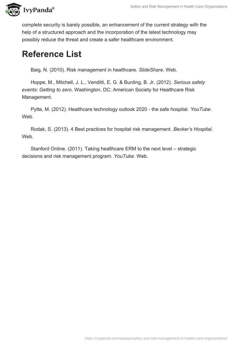 Safety and Risk Management in Health Care Organizations. Page 3