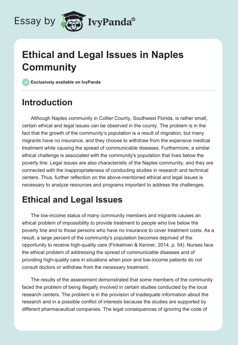 Ethical and Legal Issues in Naples Community. Page 1