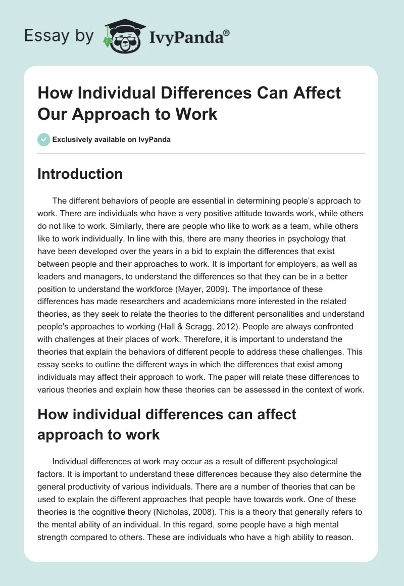 How Individual Differences Can Affect Our Approach to Work. Page 1