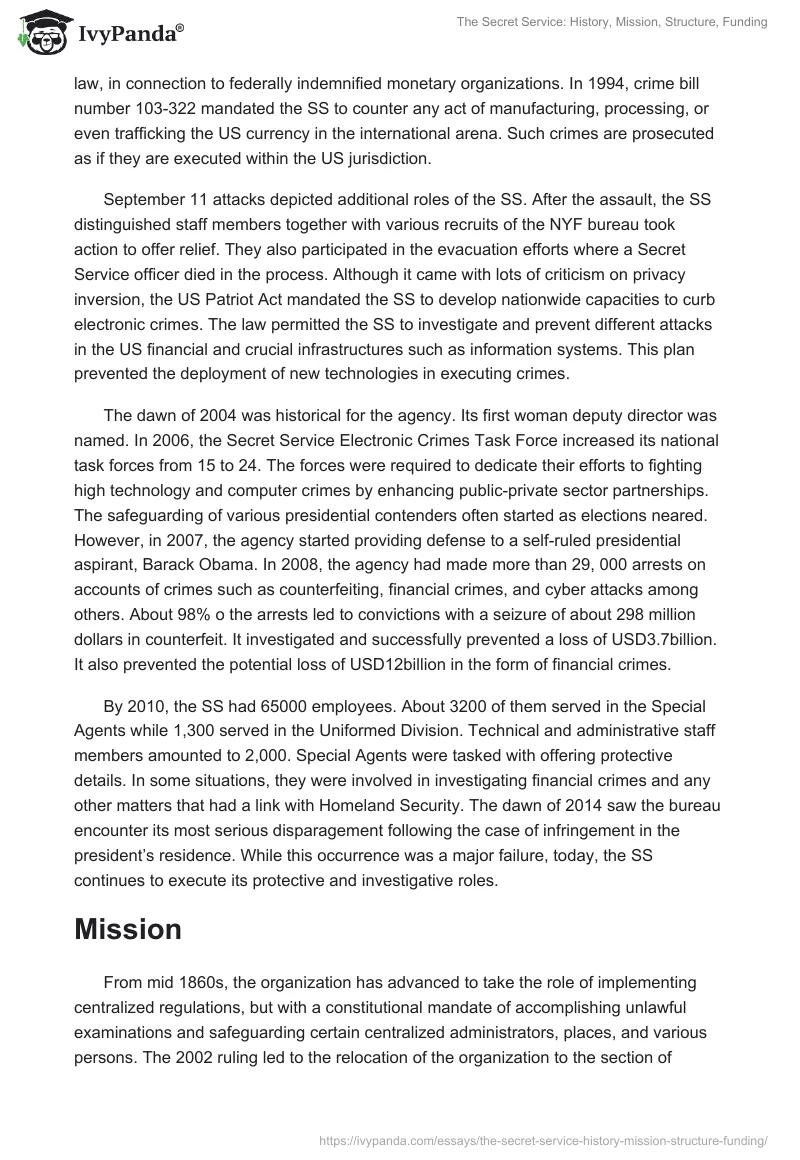 The Secret Service: History, Mission, Structure, Funding. Page 4