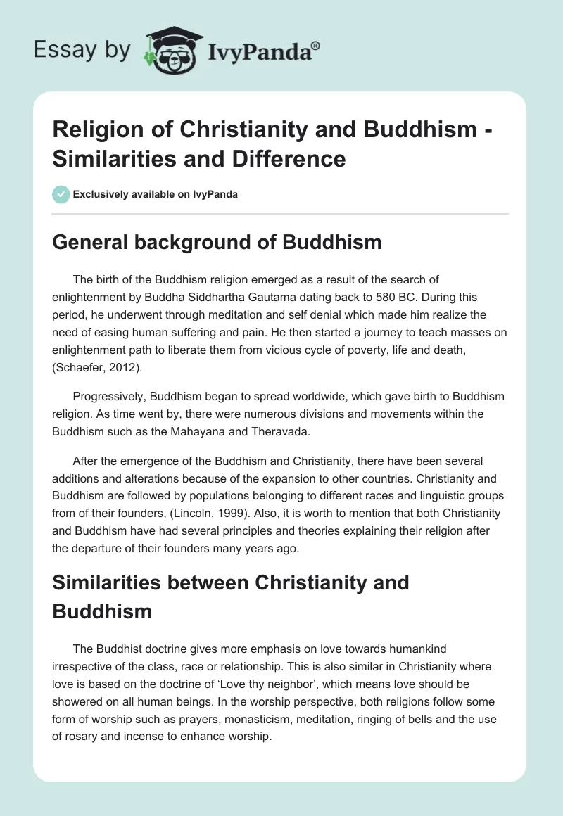 Religion of Christianity and Buddhism - Similarities and Difference. Page 1