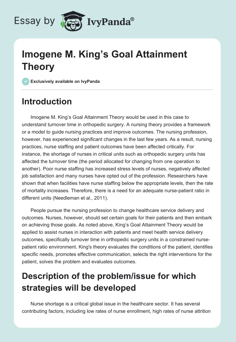 Imogene M. King’s Goal Attainment Theory. Page 1