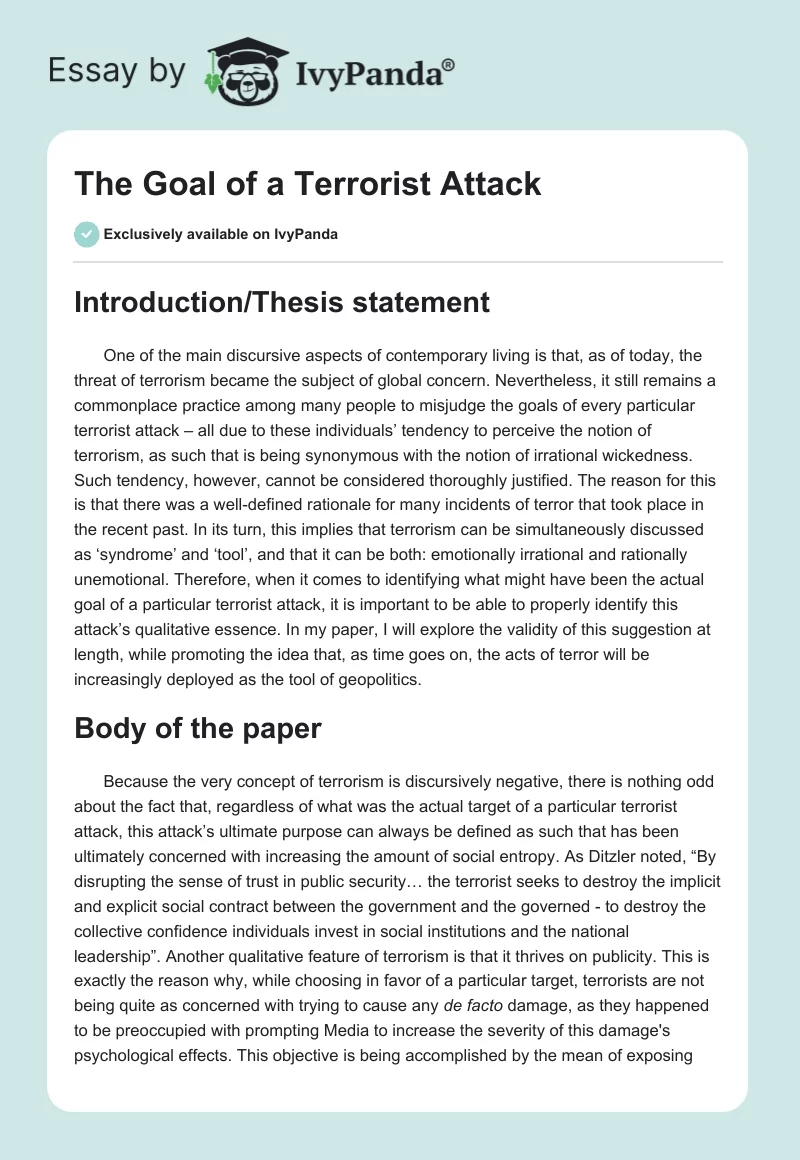 The Goal of a Terrorist Attack. Page 1