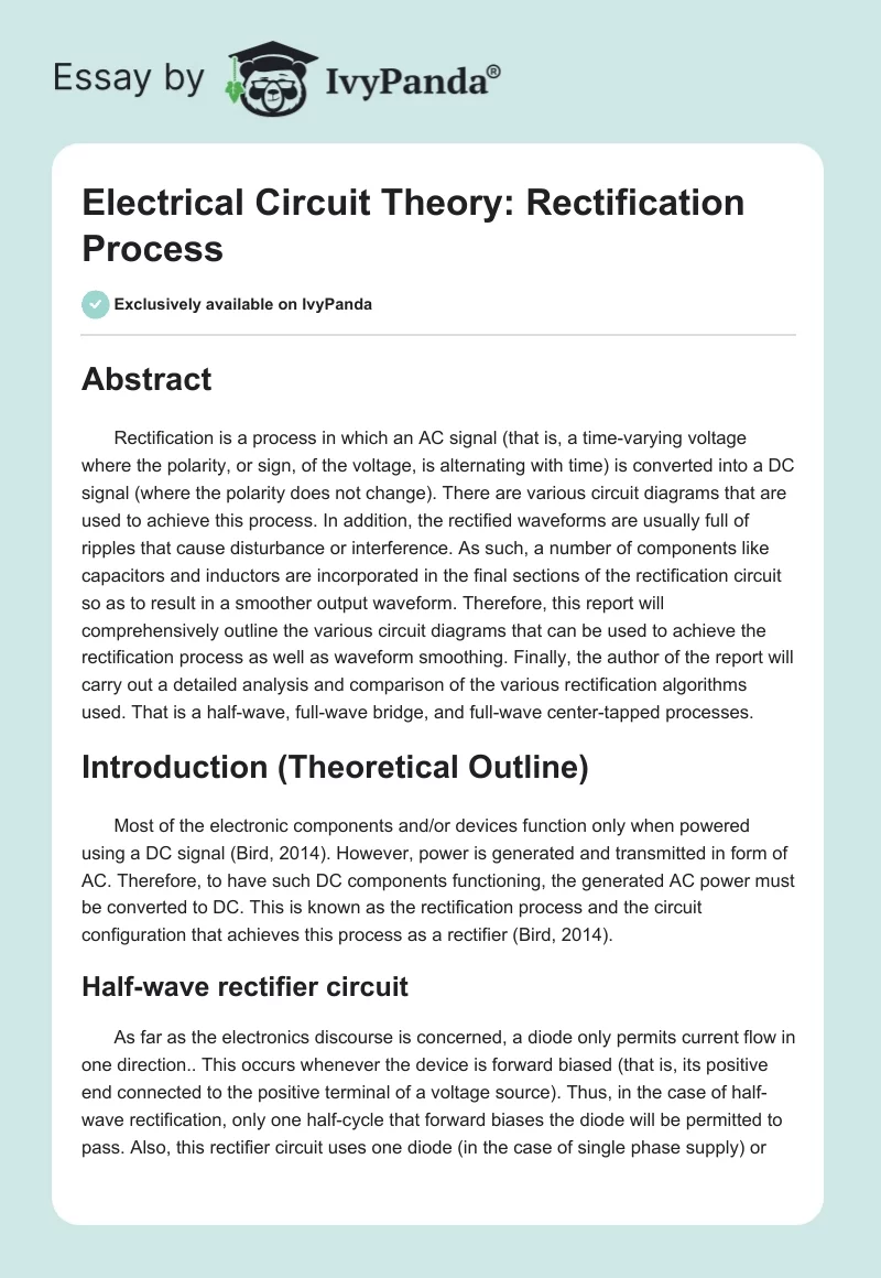 Electrical Circuit Theory: Rectification Process. Page 1