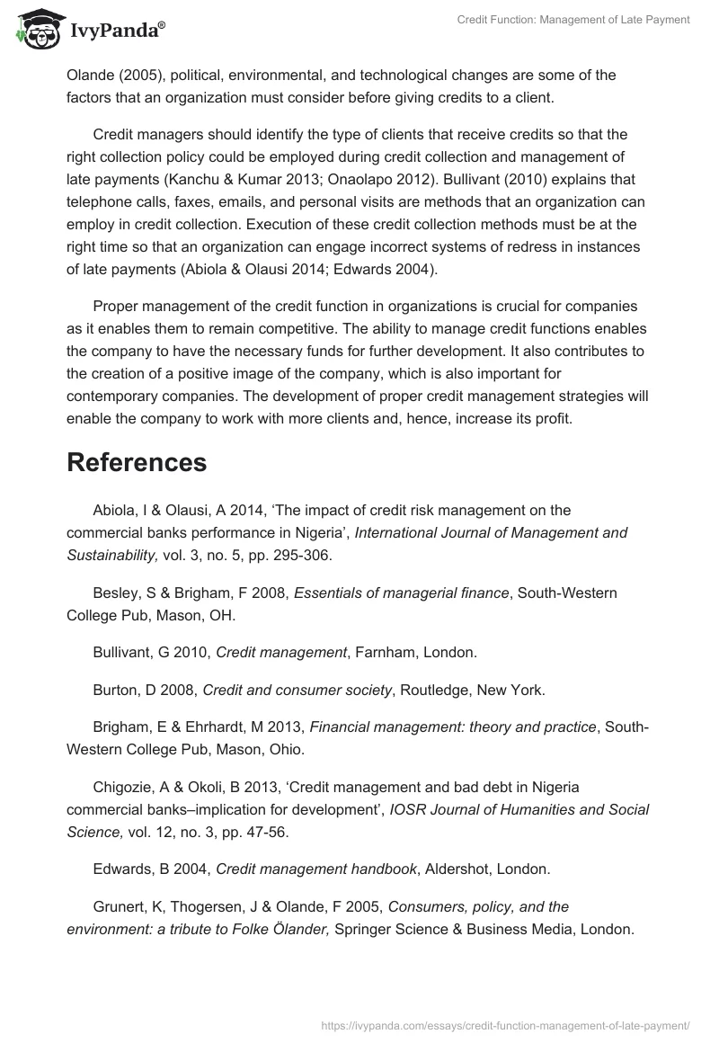 Credit Function: Management of Late Payment. Page 2