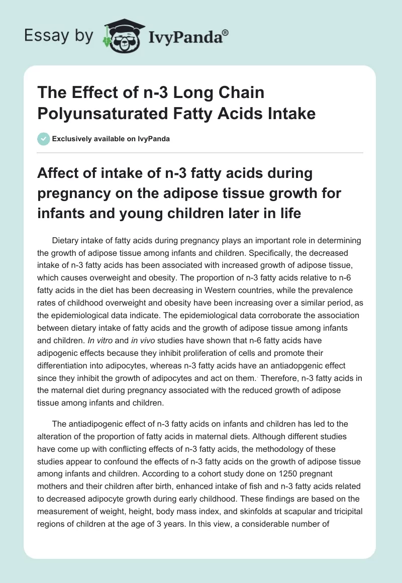 The Effect of n-3 Long Chain Polyunsaturated Fatty Acids Intake. Page 1