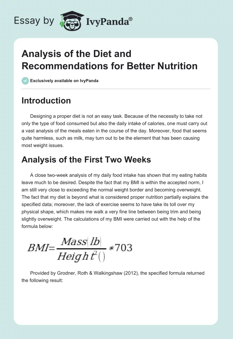 Analysis of the Diet and Recommendations for Better Nutrition. Page 1