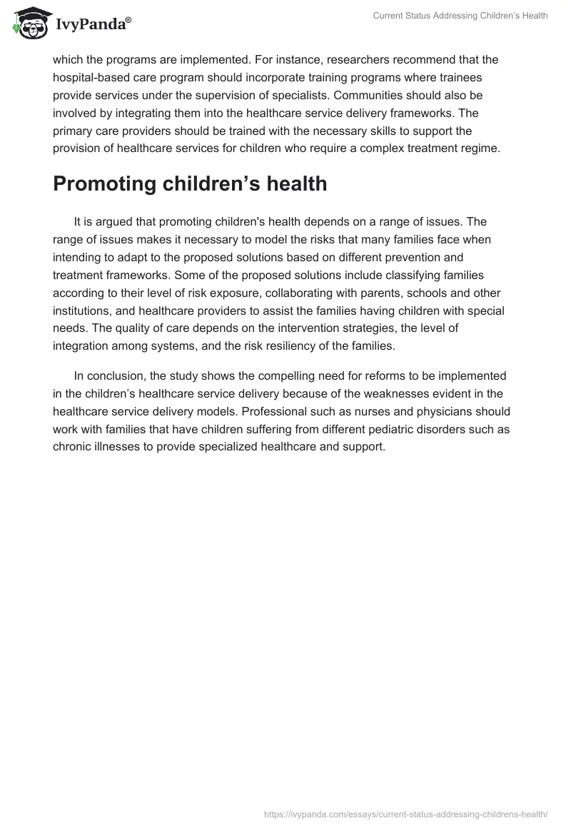 Current Status Addressing Children’s Health. Page 2