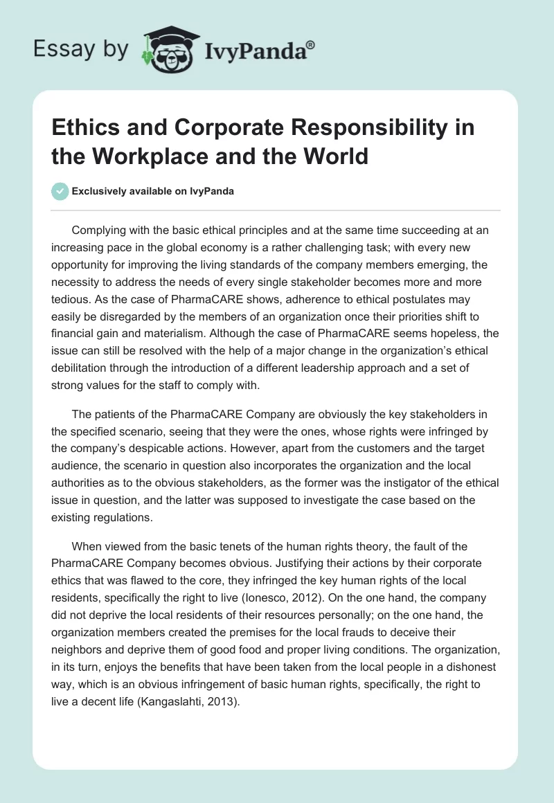 Ethics and Corporate Responsibility in the Workplace and the World. Page 1