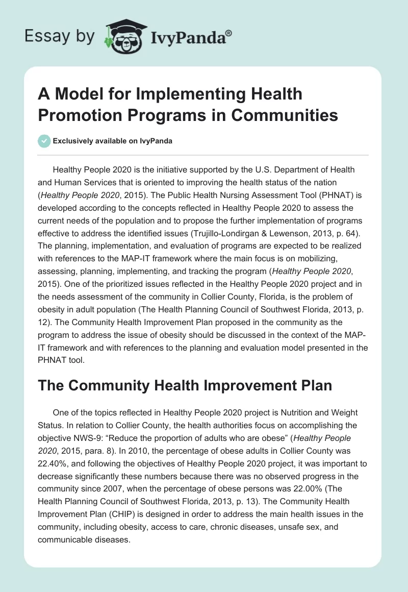 A Model for Implementing Health Promotion Programs in Communities. Page 1