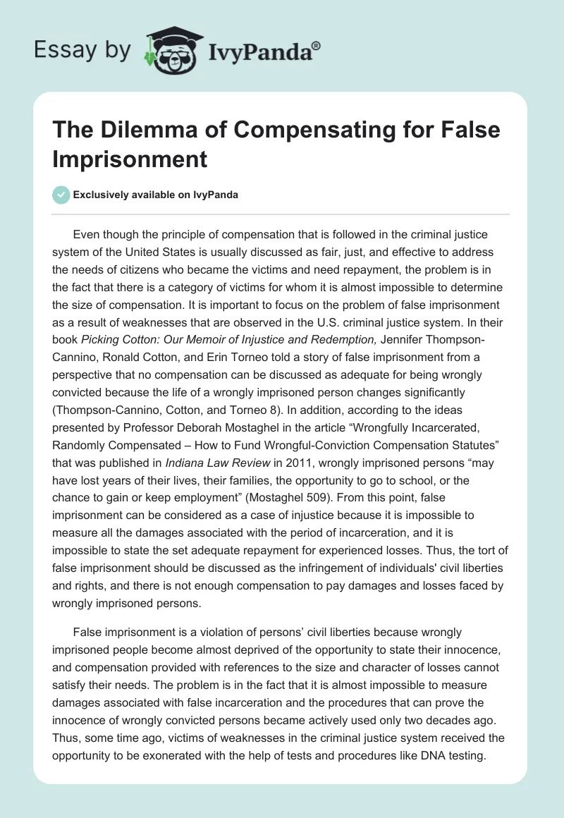 The Dilemma of Compensating for False Imprisonment. Page 1