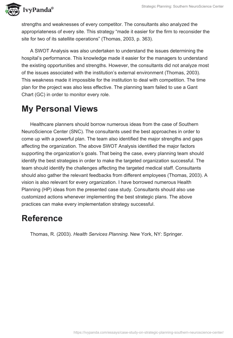 Strategic Planning: Southern NeuroScience Center. Page 2