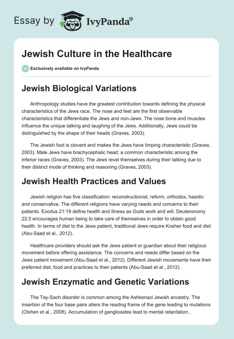 Jewish Culture in the Healthcare. Page 1