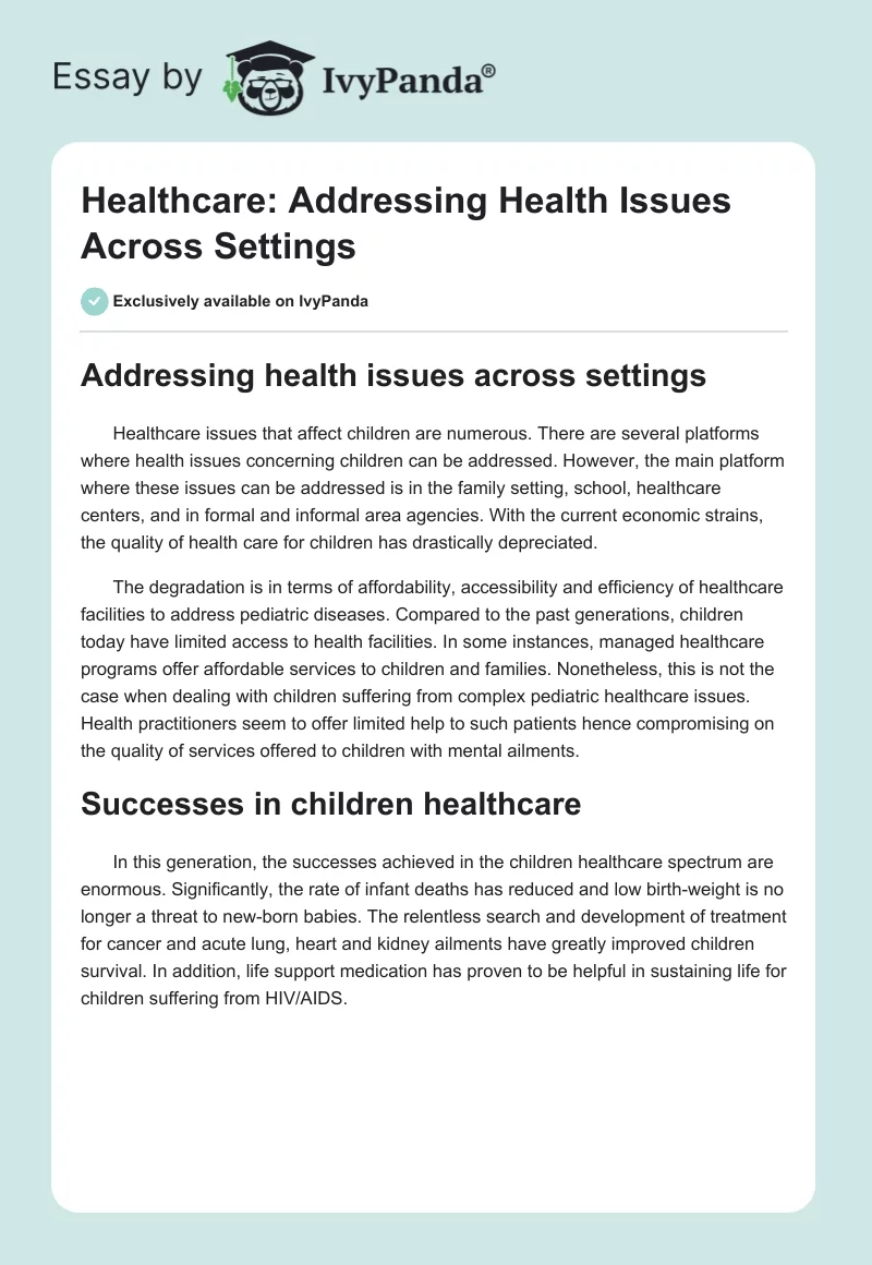Healthcare: Addressing Health Issues Across Settings. Page 1