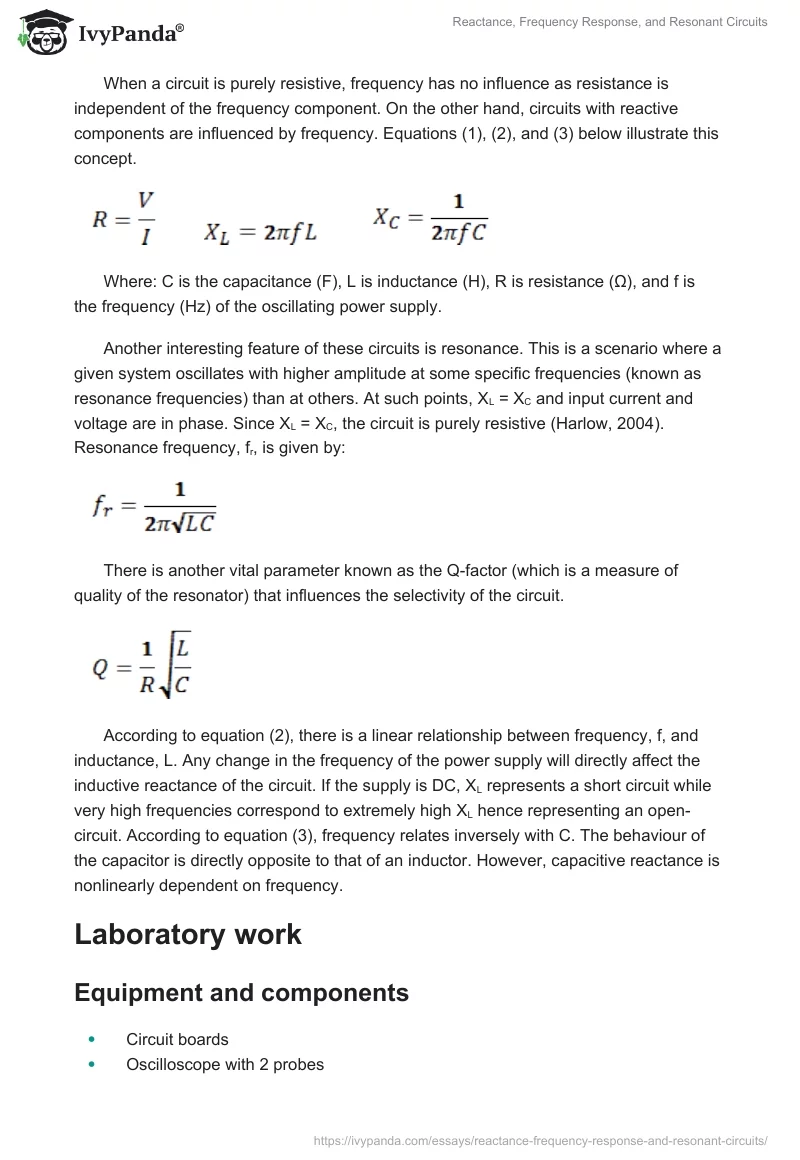 Reactance, Frequency Response, and Resonant Circuits. Page 2