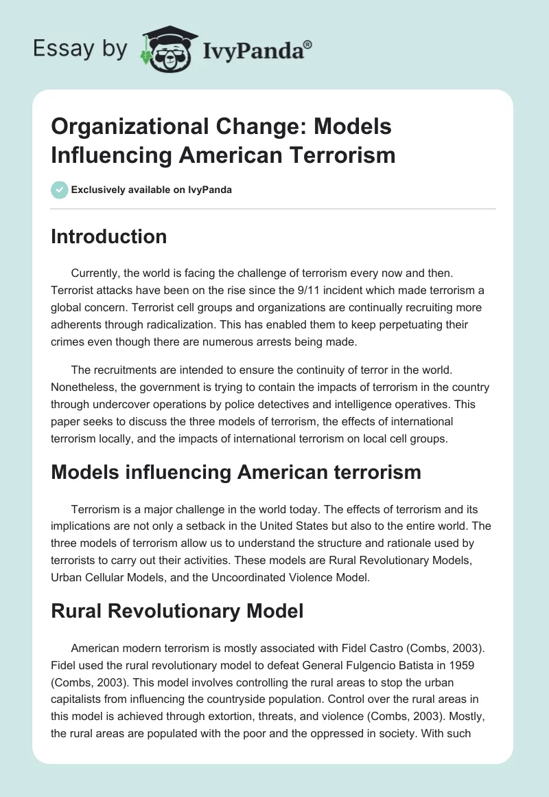 Organizational Change: Models Influencing American Terrorism. Page 1