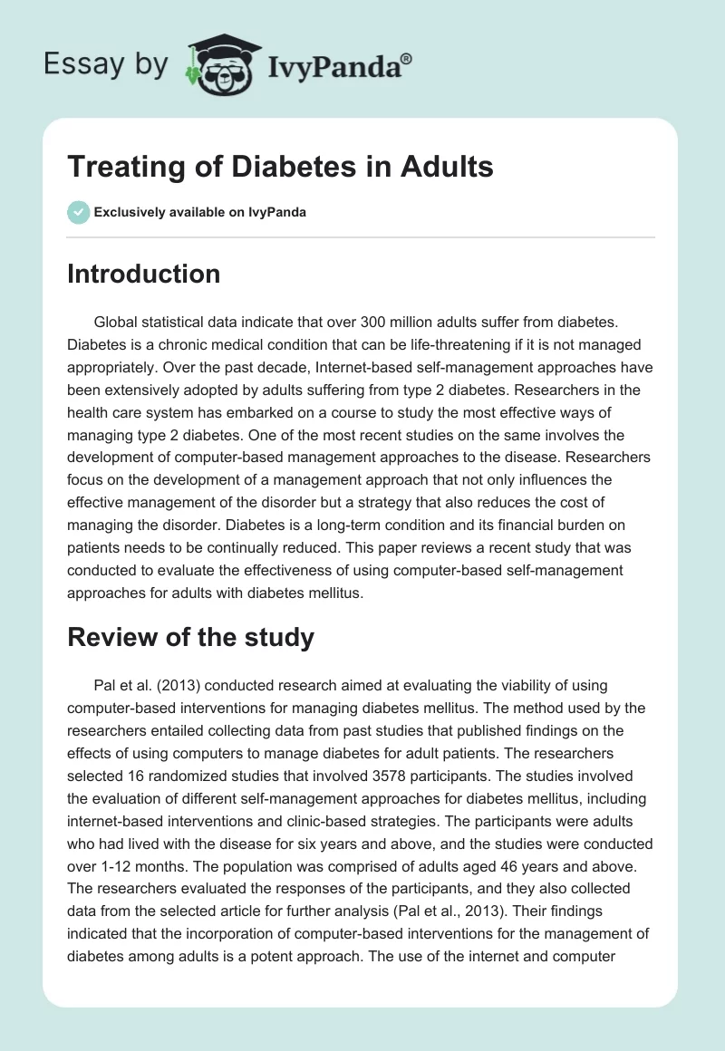 Treating of Diabetes in Adults. Page 1