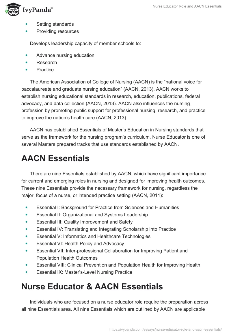 Nurse Educator Role and AACN Essentials. Page 3
