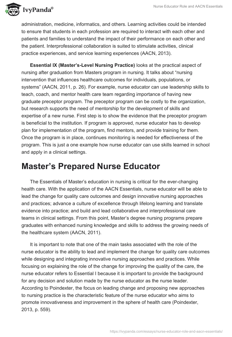 Nurse Educator Role and AACN Essentials. Page 5