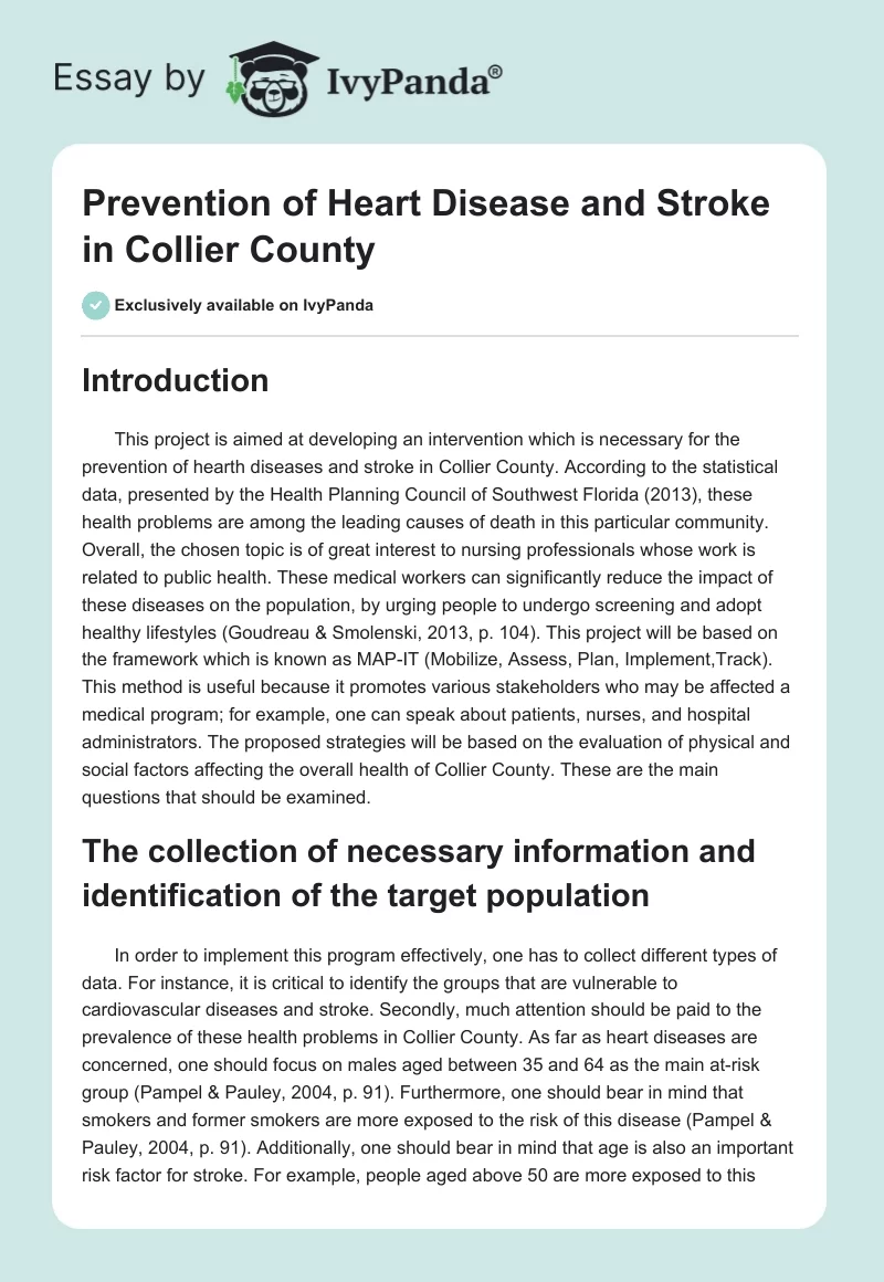 Prevention of Heart Disease and Stroke in Collier County. Page 1