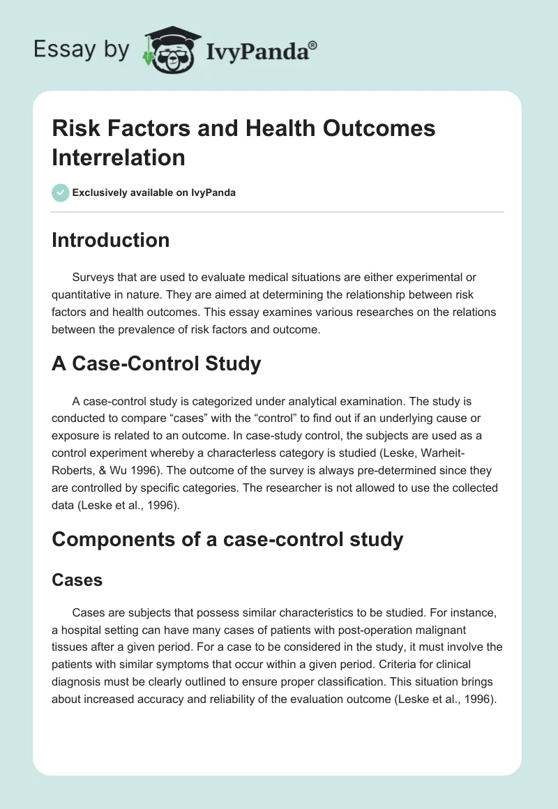 Risk Factors and Health Outcomes Interrelation. Page 1