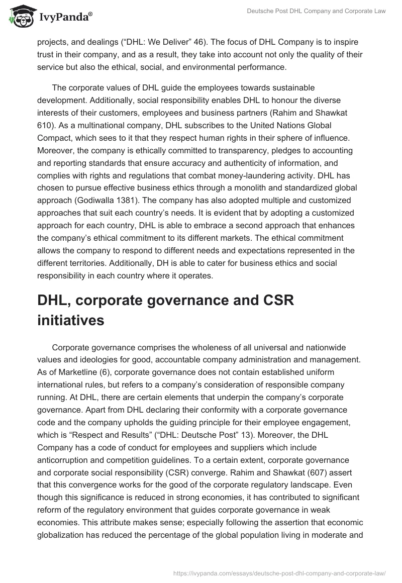 Deutsche Post DHL Company and Corporate Law. Page 2