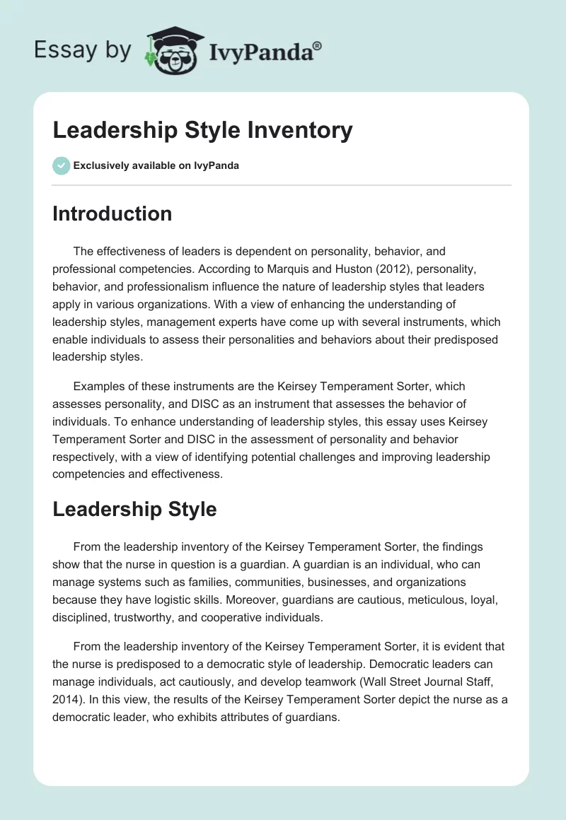 Leadership Style Inventory. Page 1
