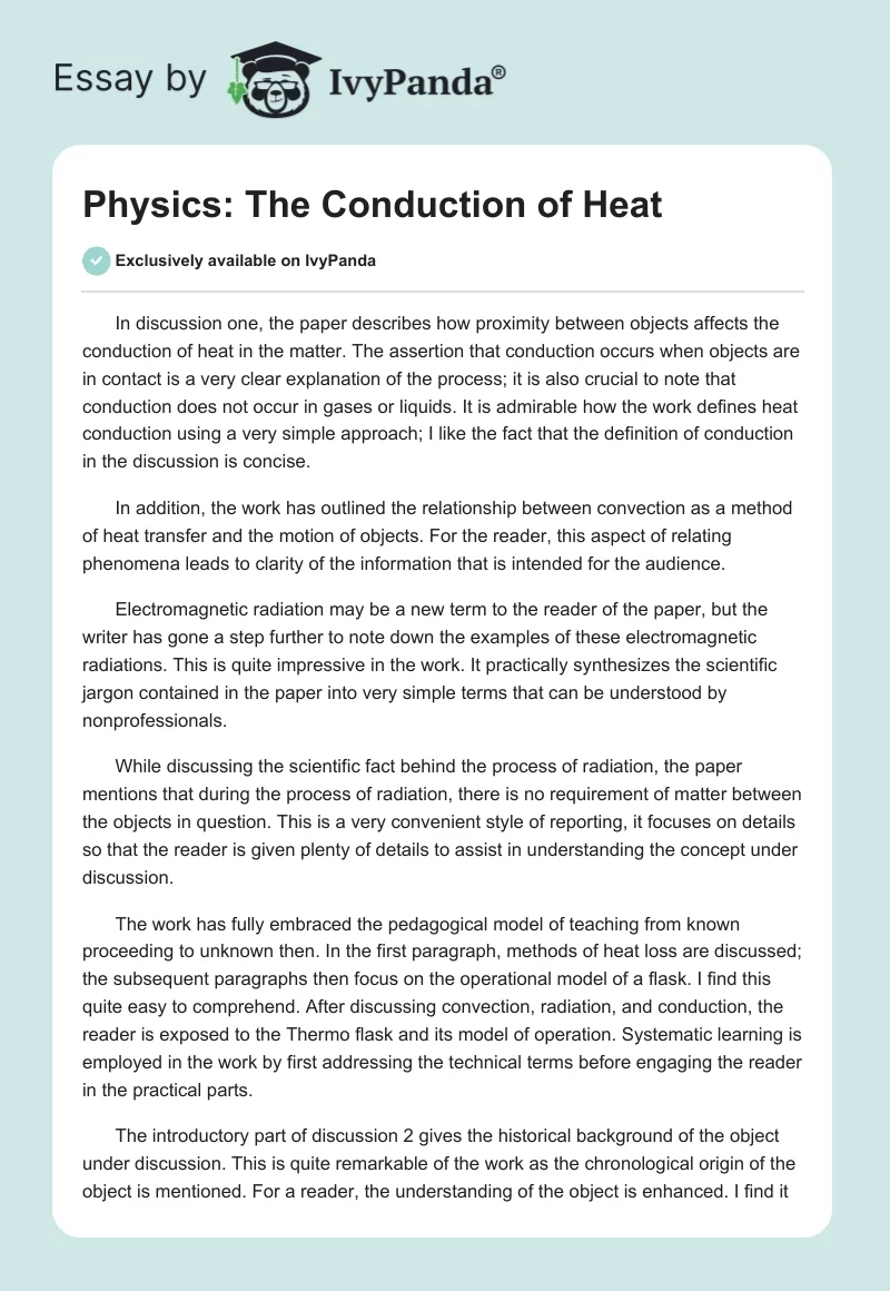 Physics: The Conduction of Heat. Page 1