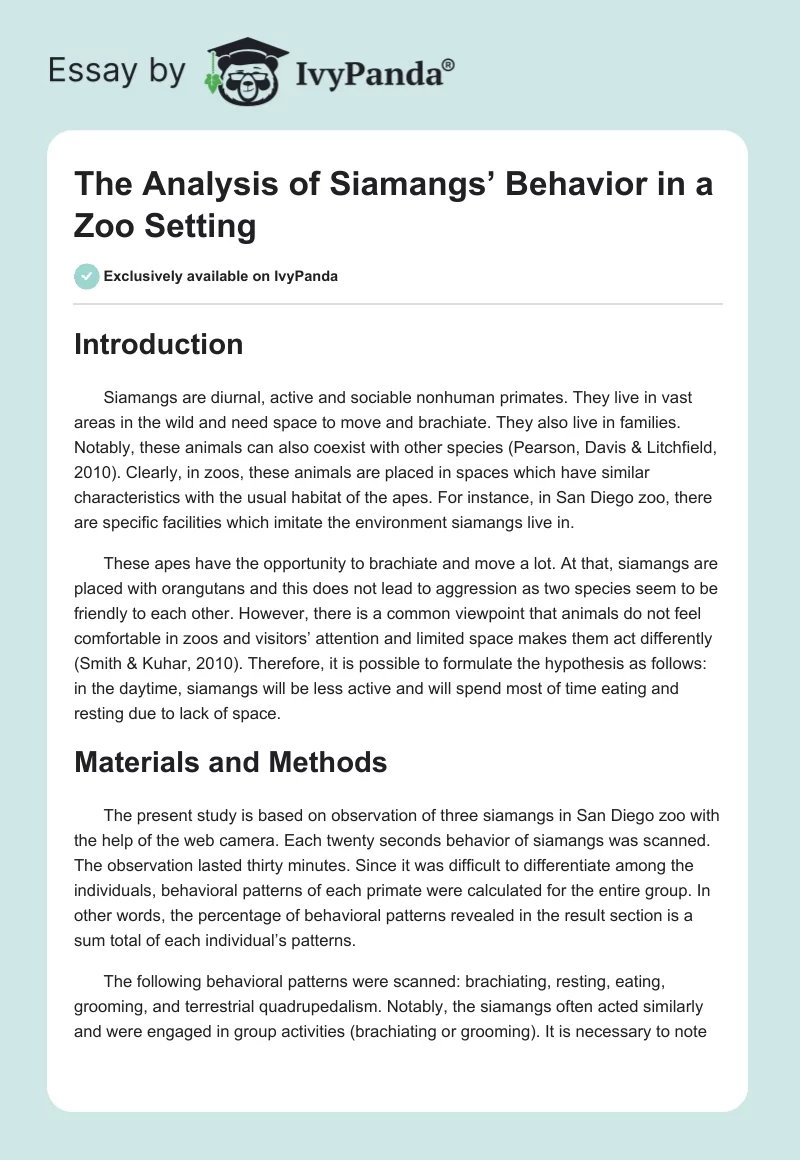 The Analysis of Siamangs’ Behavior in a Zoo Setting. Page 1