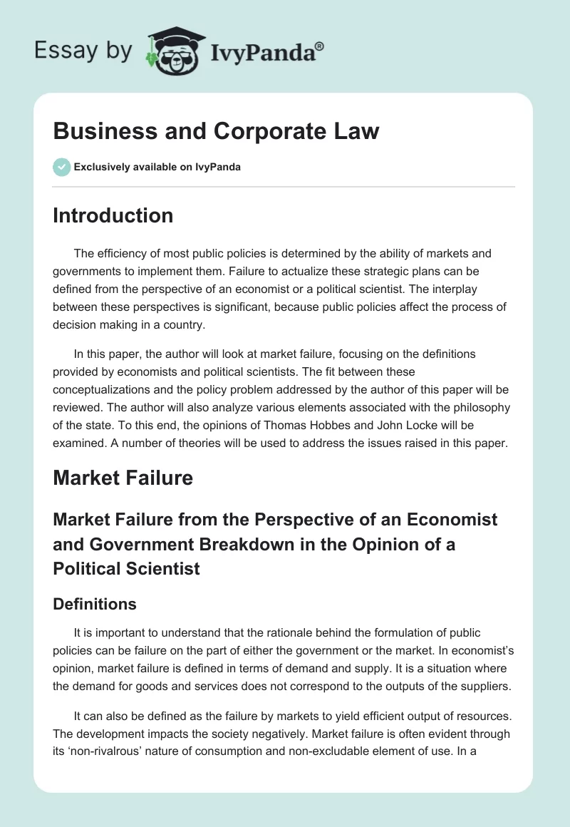 Business and Corporate Law. Page 1