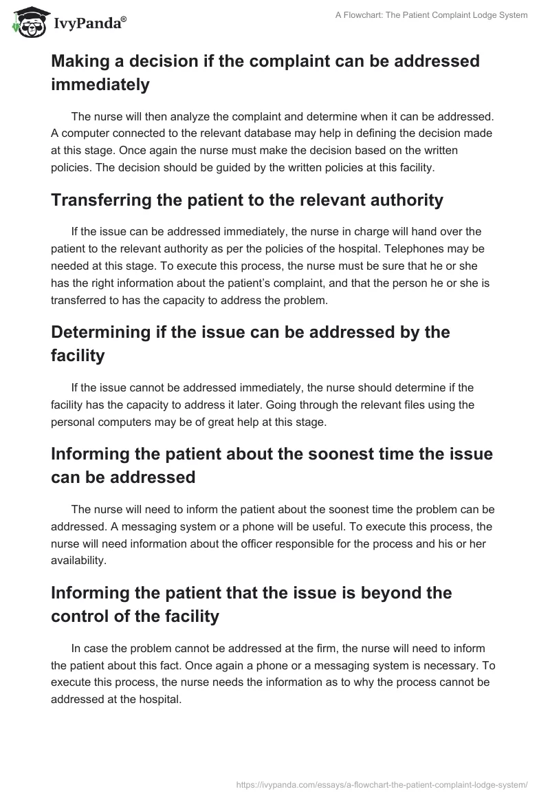 A Flowchart: The Patient Complaint Lodge System. Page 5